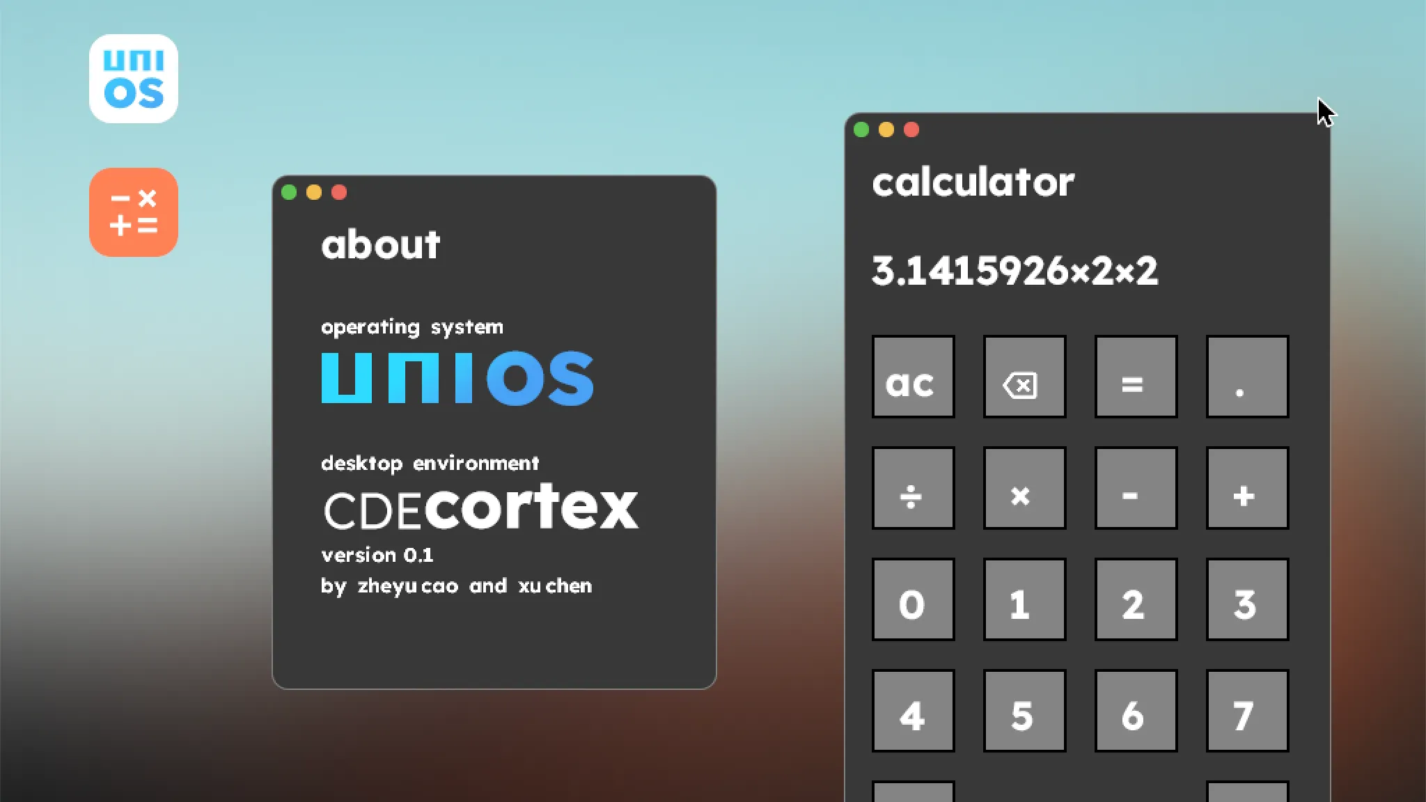 Screenshot of the uniOS project